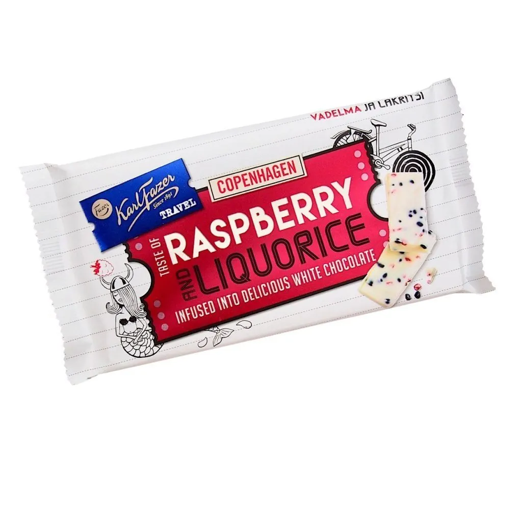 FAZ018235 Fazer Travel (Copenhagen) Raspberry and Liquorice (130g)