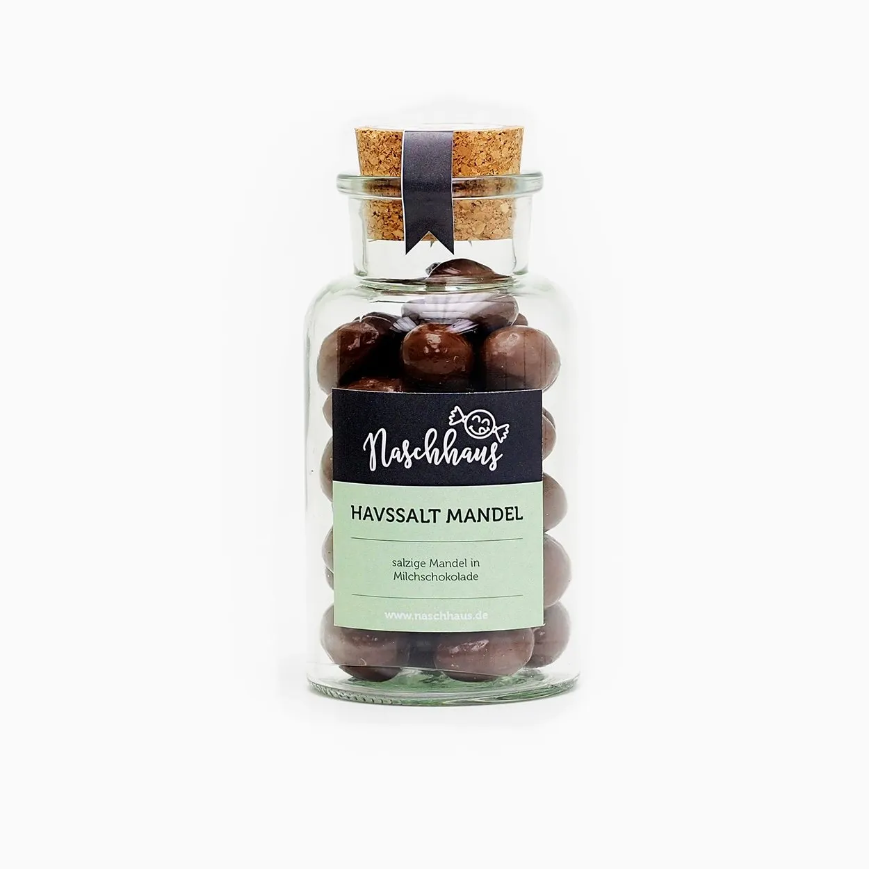 KORKSCHM-1 Schoko-Meersalz-Mandel im Korkglas (ca. 200g)