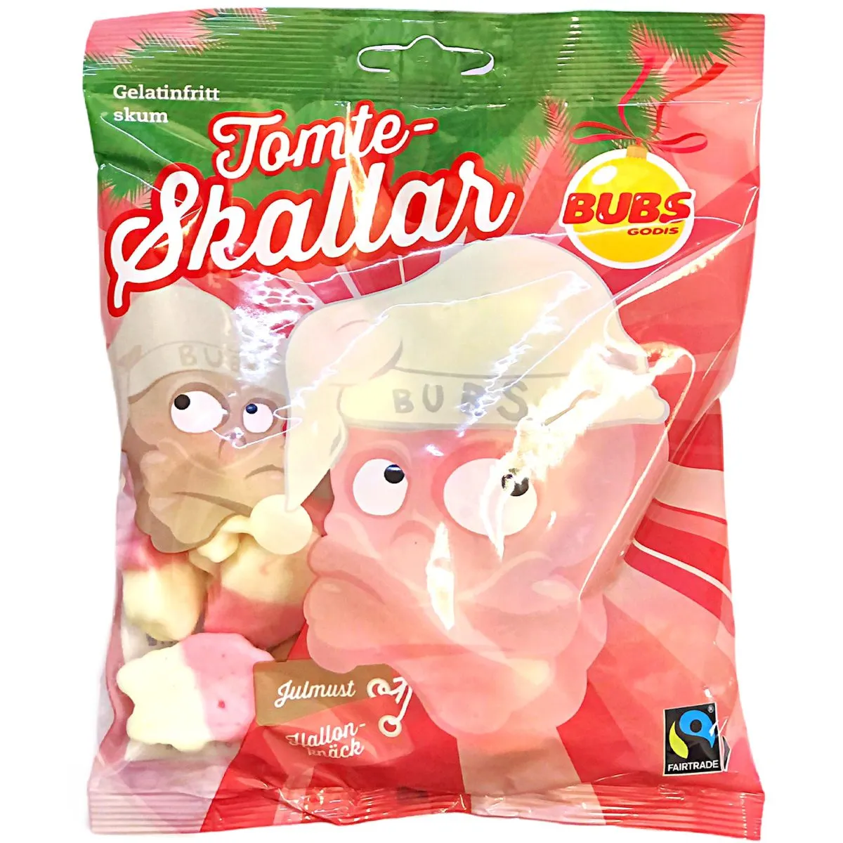 7393077181394-1 Bubs Tomte Skallar - Weihnachtsmanntotenköpfe - Julmust/Himbeer (175g)