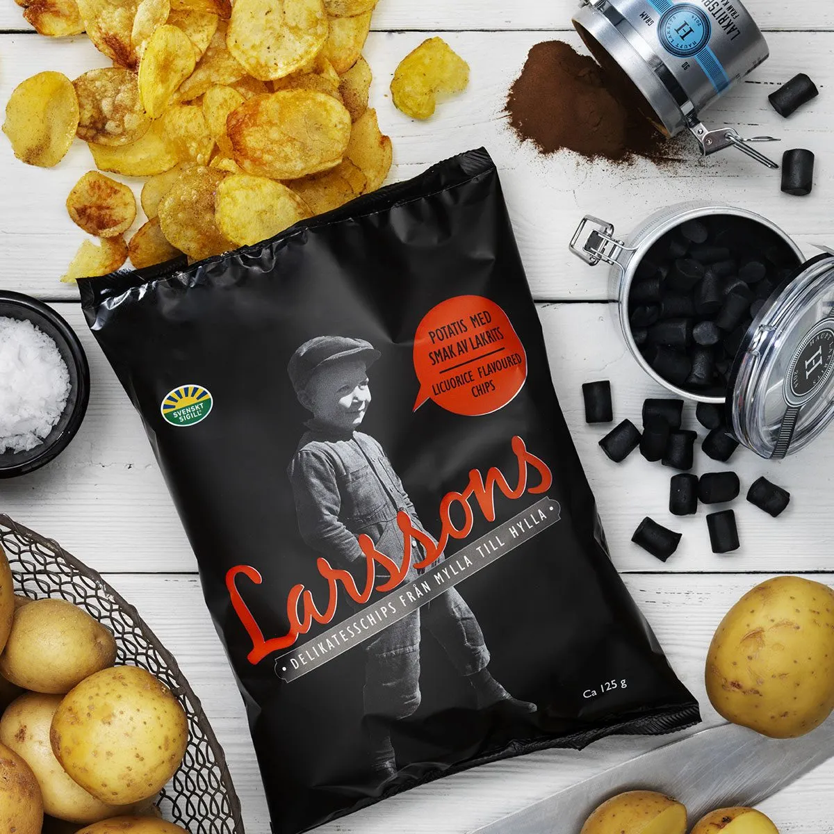 7350032210056-1 Larssons Kartoffelchips mit Lakritzgeschmack (125g)