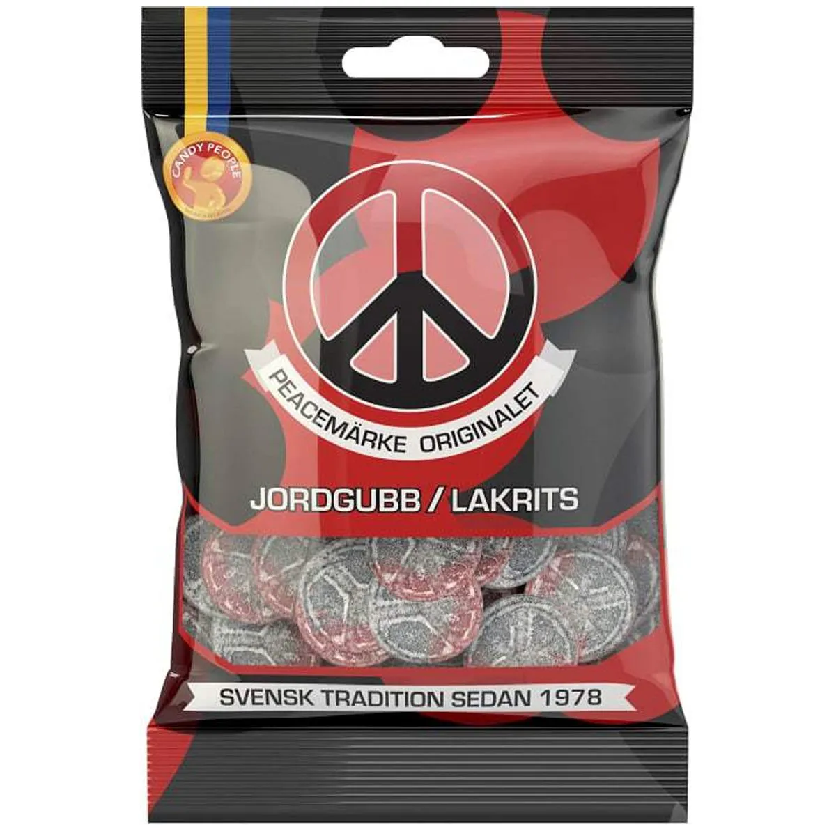 7350039457690CP-1 Candypeople Peacemärke Jordgubb / Lakrits - Erdbeer / Lakritz (80g)