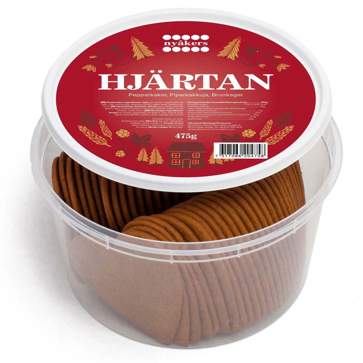 7317066204772NYA-1 Nyåkers HJÄRTAN Pepparkakor - Pfefferkuchen-Herzen, Dose (475g)