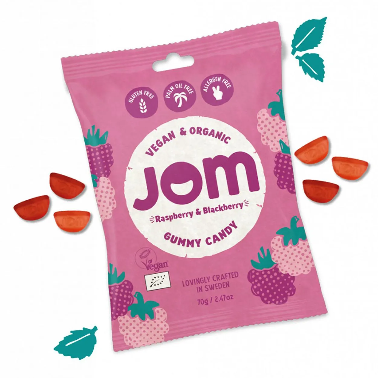 7350102450153JOM-1 JOM Sour Raspberry & Blackberry Gummy Candy, organic und vegan (70g)
