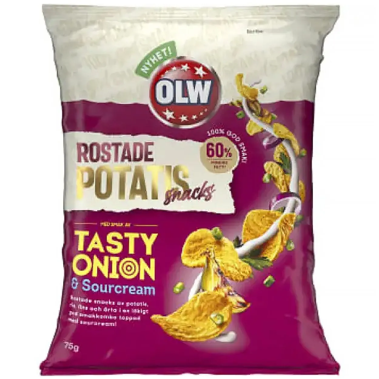 7340005406500OLW-1 OLW Potatissnacks Tasty Onion & Sourcream (75g)