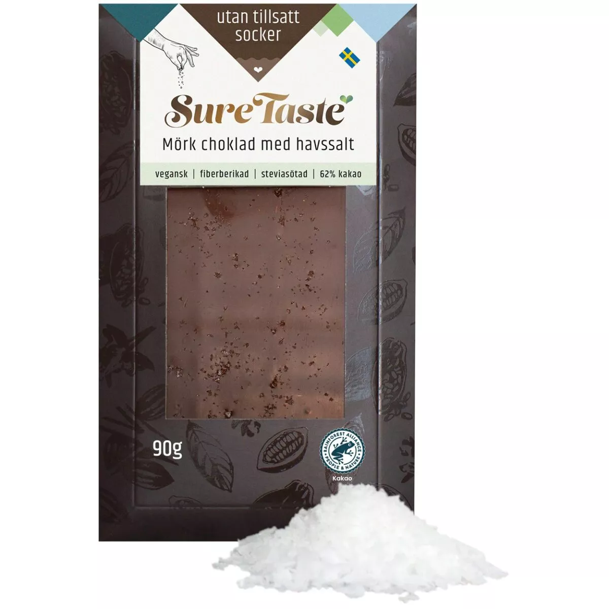 Sure Taste Mörk Choklad med Havssalt - Dunkle Schokolade 62% und OHNE ZUCKER! (90g) 1