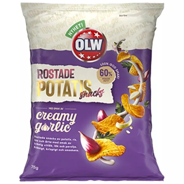 OLW Rostade Potatissnacks Tasty Creamy Garlic (75g)