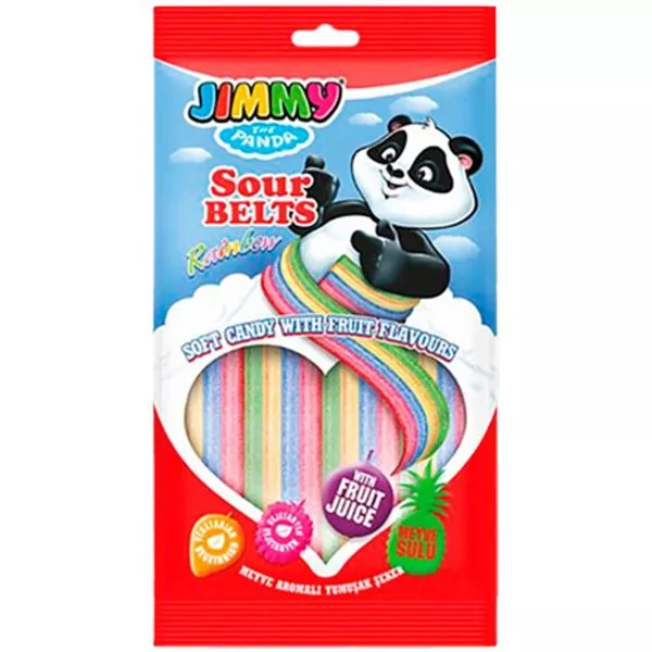 Jimmy the Panda Sour Belts – Fruchtige saure Regenbogenstreifen (80g)