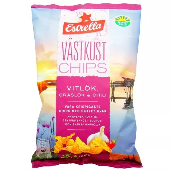 Västkust Chips Vitlök, Gräslök & Chili(180g)