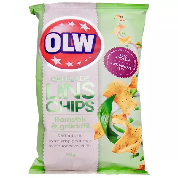 OLW Räfflade Lins Chips Ramslök & Gräddfil (90g)