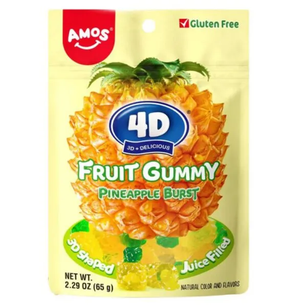 Amos 4D Fruit Gummy Pineapple Burst – Fruchtgummi mit Ananasgeschmack (65g)