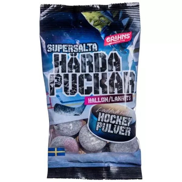 Grahns Supersalta Hårda Puckar – Hallon-Lakritzkaramellen mit Hockeypulverfüllung (70g)