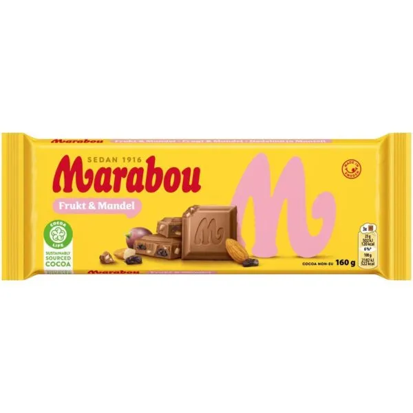 Marabou Frukt & Mandel – Milchschokolade mit Rosinen und Mandeln (160g)