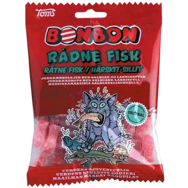 BonBon Rådne Fisk – Erdbeerbonbons mit Salmiak-Lakritzfüllung (125g)