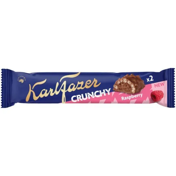 Karl Fazer Crunchy Raspberry – Milchschokolade mit Himbeertrüffelfüllung und Reis-Crisps (50g)