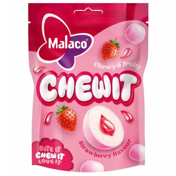 Malaco Chewits Strawberry flavour – Kaubonbons mit Erdbeerfüllung (115g)