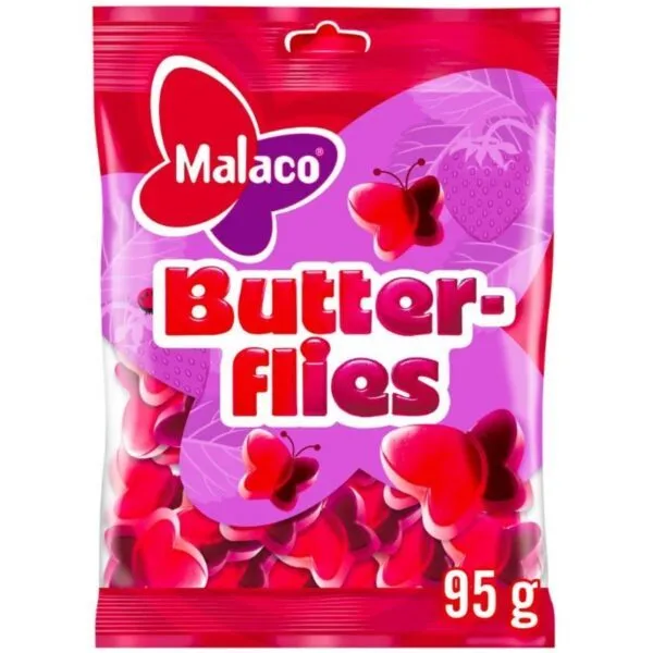 Malaco Butter-Flies - Weingummi mit Erdbeer- und Rhabarbergeschmack (95g)