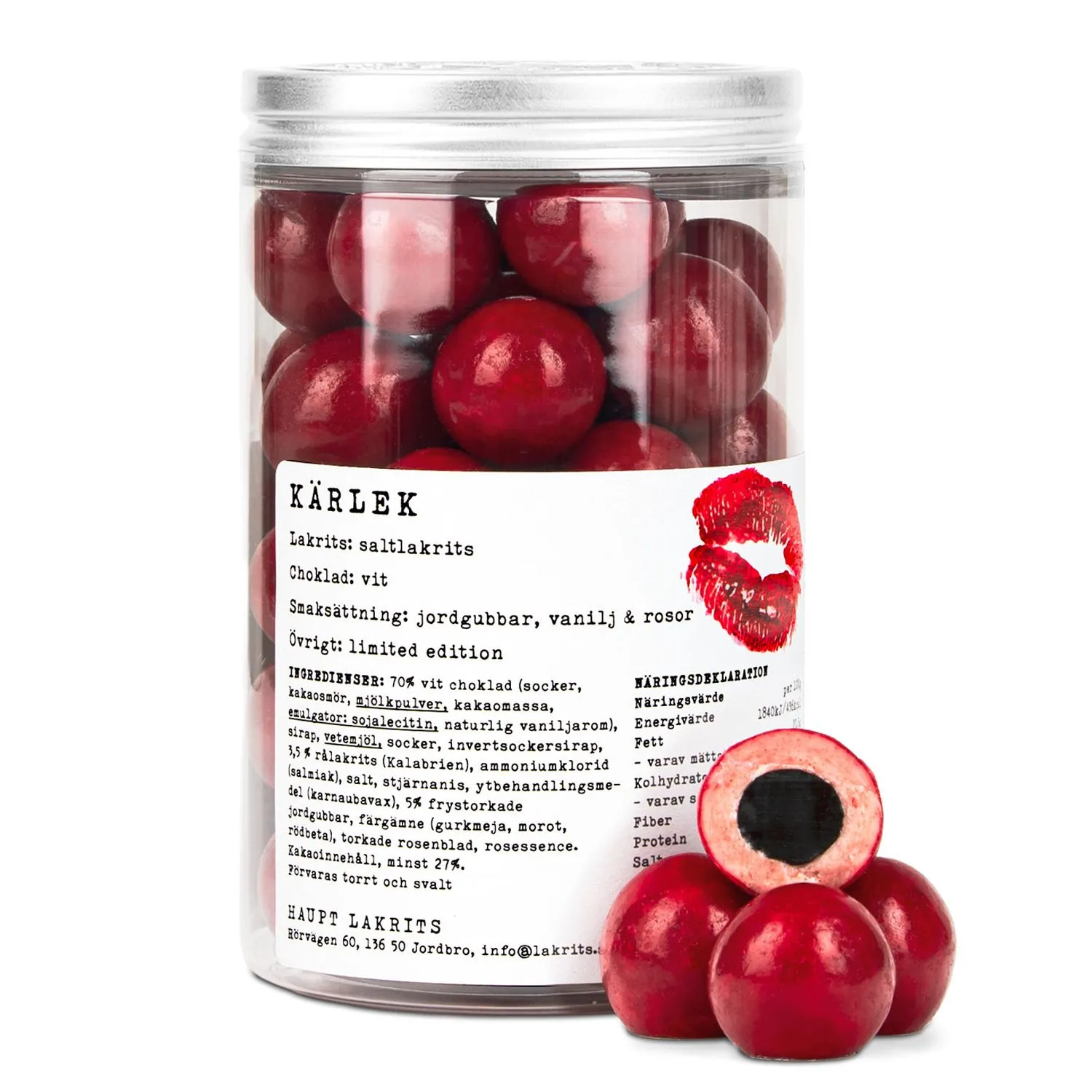7350077863095HAU-1 Haupt Lakrits Kärlek – Salzlakritz mit weißer Schokolade, Erdbeeren, Vanille & Rosen (250 g)