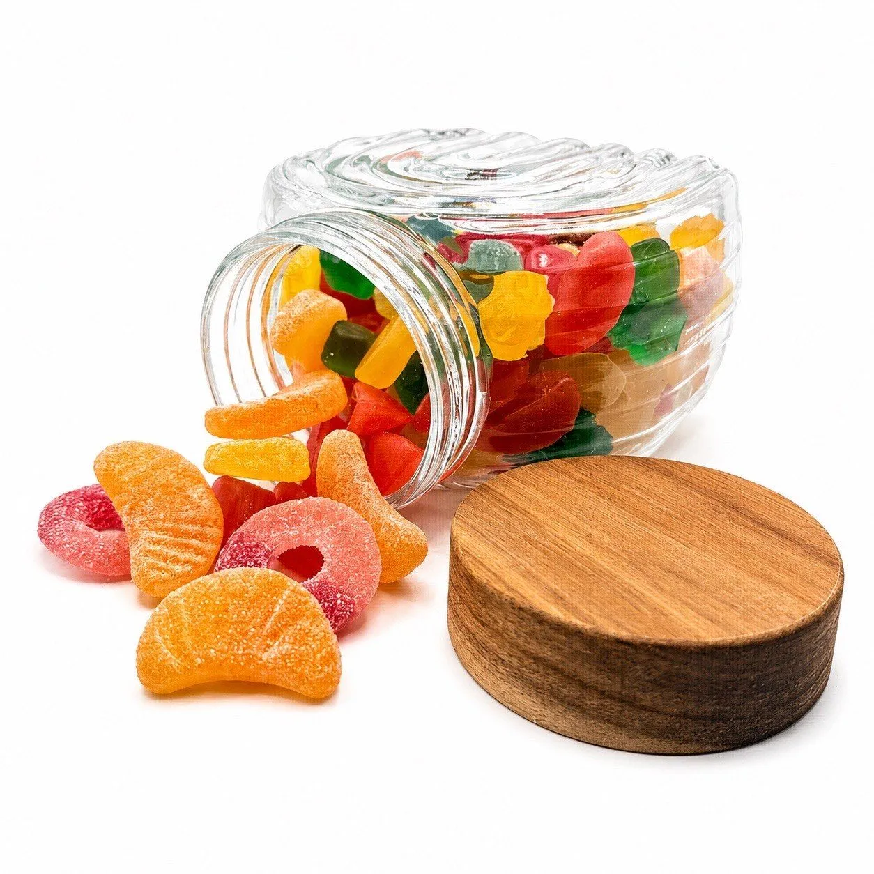 NASGLAS099-430-bild-20260625-151849 Naschhaus Fruchtgummimischung - süß und sauer im Glas mit Holzdeckeloptik (Inhalt: ca. 430g) – Bild 1